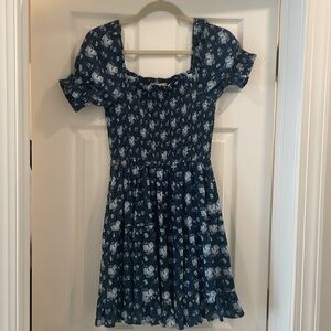 Altar'd State Blue Smocked Puff Sleeve Mini Dress